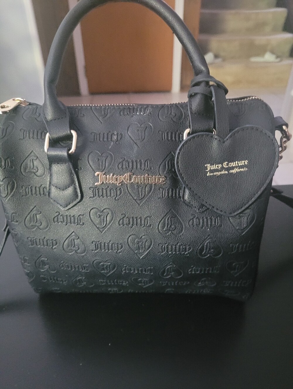 Juicy Couture Black Embossed Heart Charm Satchel